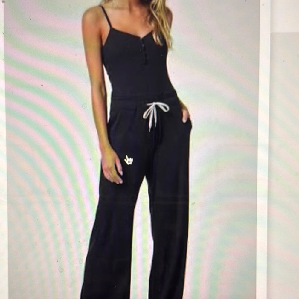 Vuori Black Jumpsuit with White Drawstring